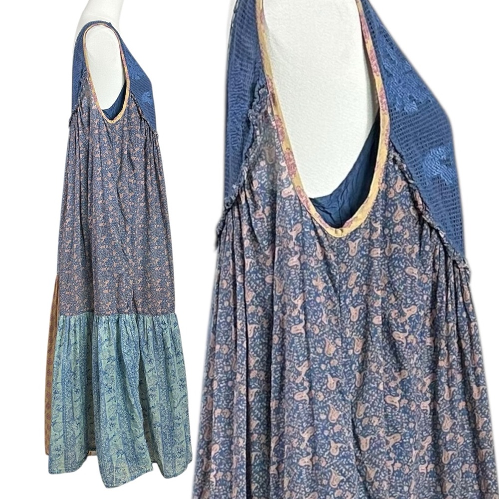 Free People Bohemian 70s Patchwork Hippie Lost Palms Craft Maxi Dress Medium - Picture 11 of 17